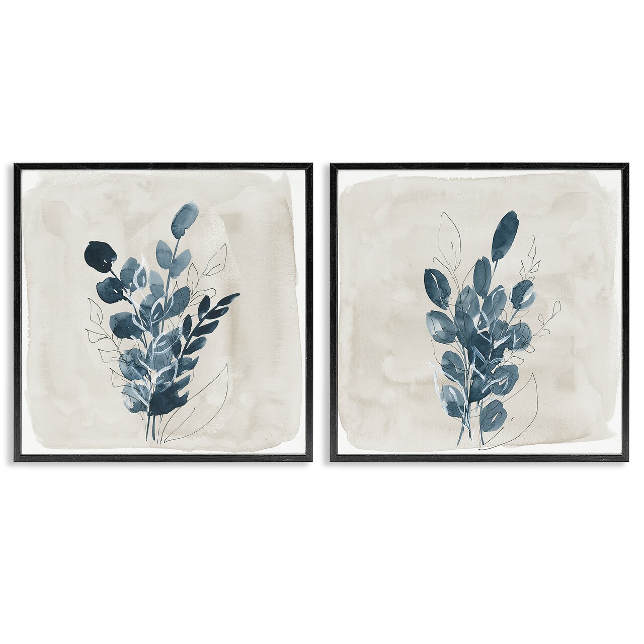 Stupell Industries Blue Summer Leaves 2 pc Framed Giclee Wall Art Set Design by Lucille Price